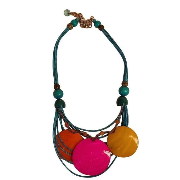 Colorful Costume Jewelry Pink Turquoise Beaded Necklace - Picture 2 of 10